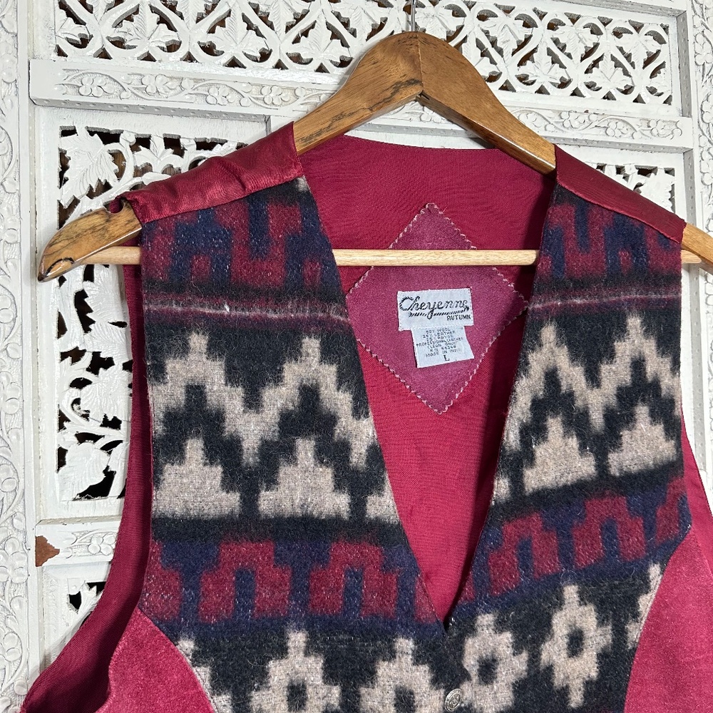 Vintage Wool Suede Leather Western Aztec Snap Button Vest Sz Large - Picture 2 of 10